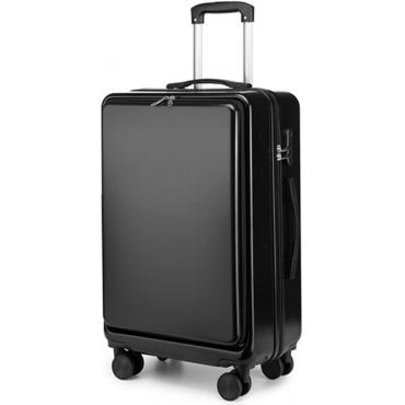 スーツケース フロントオープン型  国内旅行 機内持込1～3泊 超軽量 大型 軽量  ダブルキャスター 360度回転 XL02 (S, Black)